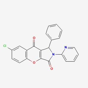 molecular formula C22H13ClN2O3 B2985034 7-Chloro-1-phenyl-2-(pyridin-2-yl)-1,2-dihydrochromeno[2,3-c]pyrrole-3,9-dione CAS No. 634569-87-2