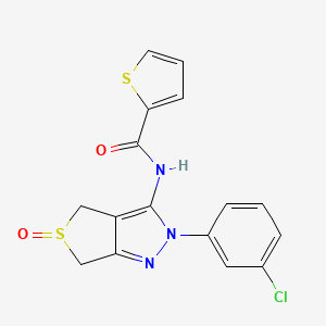molecular formula C16H12ClN3O2S2 B2985038 N-[2-(3-chlorophenyl)-5-oxo-4,6-dihydrothieno[3,4-c]pyrazol-3-yl]thiophene-2-carboxamide CAS No. 1008688-34-3