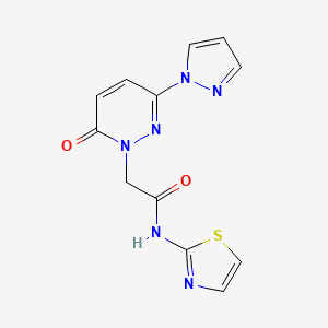 molecular formula C12H10N6O2S B2985043 2-(6-oxo-3-(1H-pyrazol-1-yl)pyridazin-1(6H)-yl)-N-(thiazol-2-yl)acetamide CAS No. 1334368-61-4