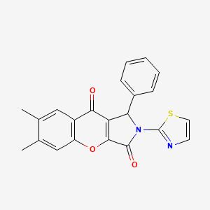 molecular formula C22H16N2O3S B2985045 6,7-Dimethyl-1-phenyl-2-(thiazol-2-yl)-1,2-dihydrochromeno[2,3-c]pyrrole-3,9-dione CAS No. 632320-60-6