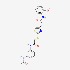 molecular formula C22H22N4O4S2 B2985049 N-(3-acetamidophenyl)-2-((4-(2-((2-methoxyphenyl)amino)-2-oxoethyl)thiazol-2-yl)thio)acetamide CAS No. 953926-95-9
