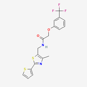 molecular formula C18H15F3N2O2S2 B2985052 N-((4-methyl-2-(thiophen-2-yl)thiazol-5-yl)methyl)-2-(3-(trifluoromethyl)phenoxy)acetamide CAS No. 1421445-20-6
