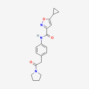 molecular formula C19H21N3O3 B2985053 5-cyclopropyl-N-(4-(2-oxo-2-(pyrrolidin-1-yl)ethyl)phenyl)isoxazole-3-carboxamide CAS No. 1396761-44-6