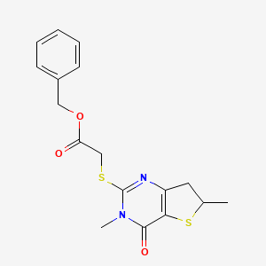 molecular formula C17H18N2O3S2 B2985057 苯甲酸苄酯 2-((3,6-二甲基-4-氧代-3,4,6,7-四氢噻吩并[3,2-d]嘧啶-2-基)硫代) CAS No. 851409-15-9