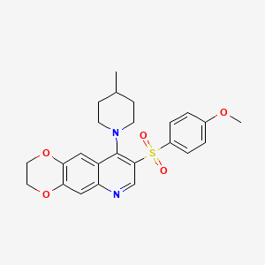molecular formula C24H26N2O5S B2985060 4-Methoxyphenyl [9-(4-methylpiperidino)-2,3-dihydro[1,4]dioxino[2,3-g]quinolin-8-yl] sulfone CAS No. 897624-40-7