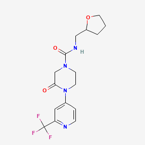 molecular formula C16H19F3N4O3 B2985068 3-Oxo-N-(oxolan-2-ylmethyl)-4-[2-(trifluoromethyl)pyridin-4-yl]piperazine-1-carboxamide CAS No. 2380096-38-6