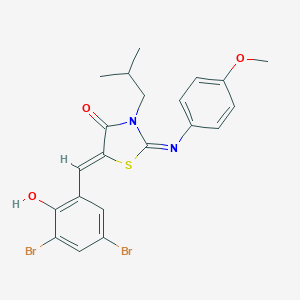 molecular formula C21H20Br2N2O3S B298507 5-(3,5-Dibromo-2-hydroxybenzylidene)-3-isobutyl-2-[(4-methoxyphenyl)imino]-1,3-thiazolidin-4-one 