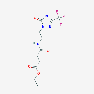 molecular formula C12H17F3N4O4 B2985071 ethyl 4-((2-(4-methyl-5-oxo-3-(trifluoromethyl)-4,5-dihydro-1H-1,2,4-triazol-1-yl)ethyl)amino)-4-oxobutanoate CAS No. 1428355-78-5