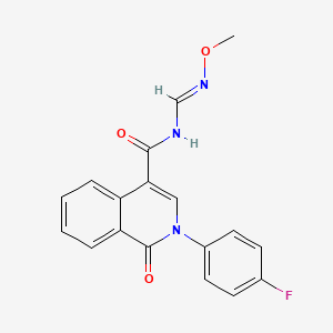 molecular formula C18H14FN3O3 B2985102 2-(4-fluorophenyl)-N-[(methoxyimino)methyl]-1-oxo-1,2-dihydro-4-isoquinolinecarboxamide CAS No. 339106-97-7