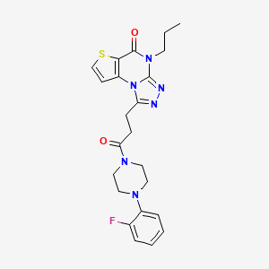 molecular formula C23H25FN6O2S B2985109 1-(3-(4-(2-fluorophenyl)piperazin-1-yl)-3-oxopropyl)-4-propylthieno[2,3-e][1,2,4]triazolo[4,3-a]pyrimidin-5(4H)-one CAS No. 1189461-85-5