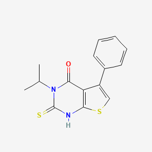 molecular formula C15H14N2OS2 B2985119 5-phenyl-3-(propan-2-yl)-2-sulfanyl-3H,4H-thieno[2,3-d]pyrimidin-4-one CAS No. 885525-67-7