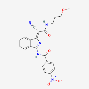 molecular formula C22H19N5O5 B2985120 (Z)-N-(1-(1-cyano-2-((3-methoxypropyl)amino)-2-oxoethylidene)-1H-isoindol-3-yl)-4-nitrobenzamide CAS No. 892612-55-4