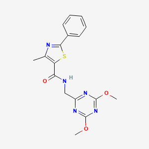 molecular formula C17H17N5O3S B2985136 N-((4,6-dimethoxy-1,3,5-triazin-2-yl)methyl)-4-methyl-2-phenylthiazole-5-carboxamide CAS No. 2034574-51-9