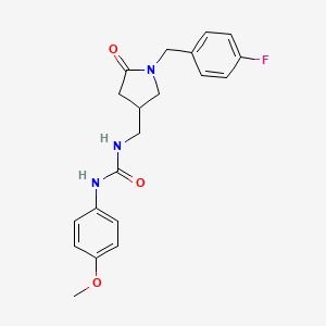 molecular formula C20H22FN3O3 B2985141 1-((1-(4-Fluorobenzyl)-5-oxopyrrolidin-3-yl)methyl)-3-(4-methoxyphenyl)urea CAS No. 946300-24-9
