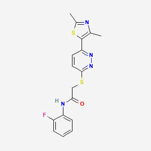 molecular formula C17H15FN4OS2 B2985144 2-((6-(2,4-dimethylthiazol-5-yl)pyridazin-3-yl)thio)-N-(2-fluorophenyl)acetamide CAS No. 894007-84-2
