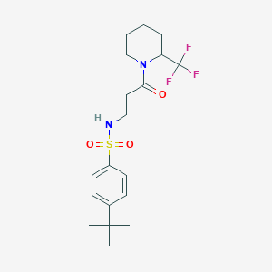 molecular formula C19H27F3N2O3S B2985150 4-(叔丁基)-N-(3-氧代-3-(2-(三氟甲基)哌啶-1-基)丙基)苯磺酰胺 CAS No. 2034253-15-9