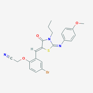 molecular formula C22H20BrN3O3S B298518 [4-Bromo-2-({2-[(4-methoxyphenyl)imino]-4-oxo-3-propyl-1,3-thiazolidin-5-ylidene}methyl)phenoxy]acetonitrile 