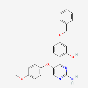 molecular formula C24H21N3O4 B2985181 2-(2-Amino-5-(4-methoxyphenoxy)pyrimidin-4-yl)-5-(benzyloxy)phenol CAS No. 877791-16-7