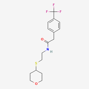 molecular formula C16H20F3NO2S B2985185 N-(2-((tetrahydro-2H-pyran-4-yl)thio)ethyl)-2-(4-(trifluoromethyl)phenyl)acetamide CAS No. 1903644-46-1