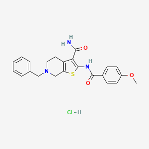 molecular formula C23H24ClN3O3S B2985186 6-苄基-2-(4-甲氧基苯甲酰胺基)-4,5,6,7-四氢噻吩并[2,3-c]吡啶-3-甲酰胺盐酸盐 CAS No. 1216560-00-7