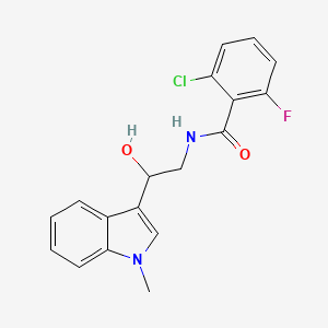 molecular formula C18H16ClFN2O2 B2985200 2-Chloro-6-fluoro-N-[2-hydroxy-2-(1-methylindol-3-YL)ethyl]benzamide CAS No. 1448043-71-7