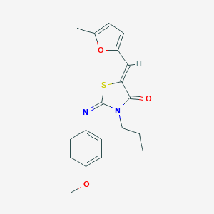 molecular formula C19H20N2O3S B298521 2-[(4-Methoxyphenyl)imino]-5-[(5-methyl-2-furyl)methylene]-3-propyl-1,3-thiazolidin-4-one 