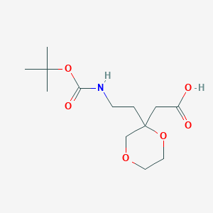 molecular formula C13H23NO6 B2985217 2-(2-(2-((叔丁氧羰基)氨基)乙基)-1,4-二氧六环-2-基)乙酸 CAS No. 2155852-43-8