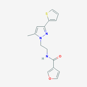 molecular formula C15H15N3O2S B2985220 N-(2-(5-甲基-3-(噻吩-2-基)-1H-吡唑-1-基)乙基)呋喃-3-甲酰胺 CAS No. 2034476-93-0