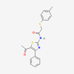 molecular formula C20H18N2O2S2 B2985227 N-(5-乙酰基-4-苯基噻唑-2-基)-2-(对甲苯硫代)乙酰胺 CAS No. 895454-93-0