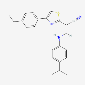 B2985232 (Z)-2-(4-(4-ethylphenyl)thiazol-2-yl)-3-((4-isopropylphenyl)amino)acrylonitrile CAS No. 476677-04-0