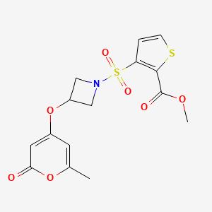 molecular formula C15H15NO7S2 B2985233 3-((3-((6-甲基-2-氧代-2H-吡喃-4-基)氧基)氮杂环丁-1-基)磺酰基)噻吩-2-甲酸甲酯 CAS No. 1795423-33-4