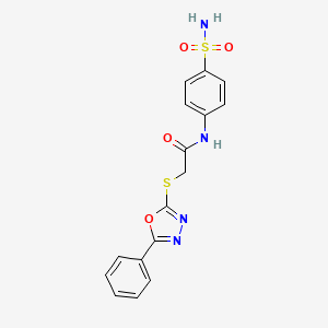 molecular formula C16H14N4O4S2 B2985237 2-[(5-phenyl-1,3,4-oxadiazol-2-yl)sulfanyl]-N-(4-sulfamoylphenyl)acetamide CAS No. 511288-86-1