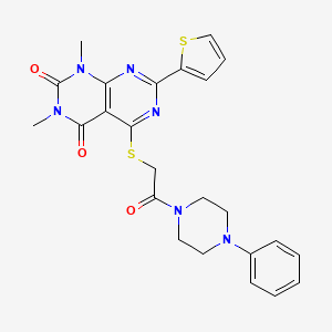 molecular formula C24H24N6O3S2 B2985248 1,3-二甲基-5-((2-氧代-2-(4-苯基哌嗪-1-基)乙基)硫代)-7-(噻吩-2-基)嘧啶并[4,5-d]嘧啶-2,4(1H,3H)-二酮 CAS No. 847191-51-9
