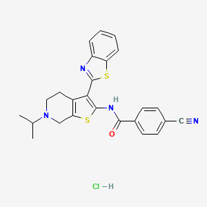 molecular formula C25H23ClN4OS2 B2985261 N-(3-(benzo[d]thiazol-2-yl)-6-isopropyl-4,5,6,7-tetrahydrothieno[2,3-c]pyridin-2-yl)-4-cyanobenzamide hydrochloride CAS No. 1215808-56-2