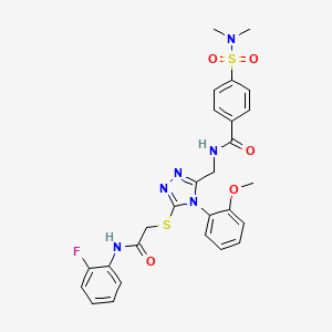 molecular formula C27H27FN6O5S2 B2985267 4-(二甲基氨磺酰基)-N-[[5-[2-(2-氟苯胺基)-2-氧代乙基]硫代-4-(2-甲氧基苯基)-1,2,4-三唑-3-基]甲基]苯甲酰胺 CAS No. 389071-89-0