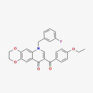 molecular formula C27H22FNO5 B2985285 8-(4-Ethoxybenzoyl)-6-[(3-fluorophenyl)methyl]-2,3-dihydro-[1,4]dioxino[2,3-g]quinolin-9-one CAS No. 872198-16-8