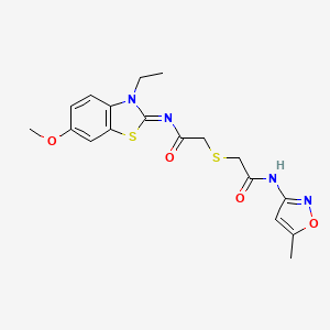 molecular formula C18H20N4O4S2 B2985287 (Z)-N-(3-乙基-6-甲氧基苯并[d]噻唑-2(3H)-亚甲基)-2-((2-((5-甲基异恶唑-3-基)氨基)-2-氧代乙基)硫代)乙酰胺 CAS No. 851716-88-6