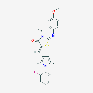 (2E,5Z)-3-ethyl-5-{[1-(2-fluorophenyl)-2,5-dimethyl-1H-pyrrol-3-yl]methylidene}-2-[(4-methoxyphenyl)imino]-1,3-thiazolidin-4-one