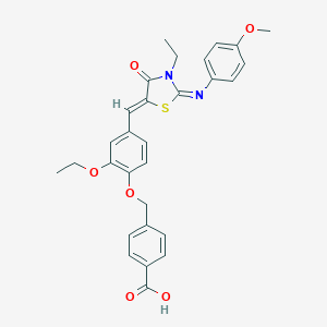 molecular formula C29H28N2O6S B298531 4-{[2-Ethoxy-4-({3-ethyl-2-[(4-methoxyphenyl)imino]-4-oxo-1,3-thiazolidin-5-ylidene}methyl)phenoxy]methyl}benzoic acid 
