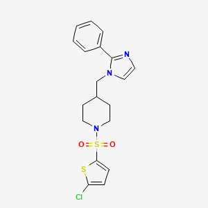 molecular formula C19H20ClN3O2S2 B2985311 1-((5-chlorothiophen-2-yl)sulfonyl)-4-((2-phenyl-1H-imidazol-1-yl)methyl)piperidine CAS No. 1396886-76-2
