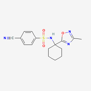 molecular formula C16H18N4O3S B2985312 4-cyano-N-(1-(3-methyl-1,2,4-oxadiazol-5-yl)cyclohexyl)benzenesulfonamide CAS No. 1396765-62-0