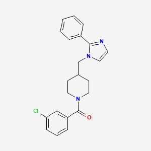 molecular formula C22H22ClN3O B2985314 (3-氯苯基)(4-((2-苯基-1H-咪唑-1-基)甲基)哌啶-1-基)甲苯酮 CAS No. 1351616-05-1