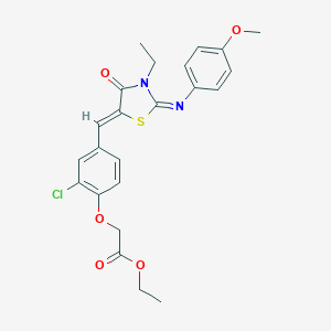 molecular formula C23H23ClN2O5S B298532 Ethyl [2-chloro-4-({3-ethyl-2-[(4-methoxyphenyl)imino]-4-oxo-1,3-thiazolidin-5-ylidene}methyl)phenoxy]acetate 