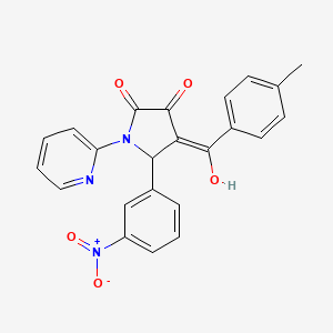 molecular formula C23H17N3O5 B2985329 3-hydroxy-4-(4-methylbenzoyl)-5-(3-nitrophenyl)-1-(pyridin-2-yl)-1H-pyrrol-2(5H)-one CAS No. 307541-87-3