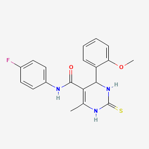 molecular formula C19H18FN3O2S B2985331 N-(4-fluorophenyl)-4-(2-methoxyphenyl)-6-methyl-2-thioxo-1,2,3,4-tetrahydropyrimidine-5-carboxamide CAS No. 537679-14-4
