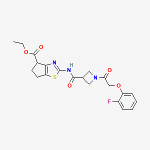 molecular formula C21H22FN3O5S B2985339 ethyl 2-(1-(2-(2-fluorophenoxy)acetyl)azetidine-3-carboxamido)-5,6-dihydro-4H-cyclopenta[d]thiazole-4-carboxylate CAS No. 1448075-74-8