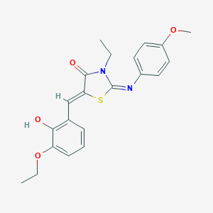 molecular formula C21H22N2O4S B298534 5-(3-Ethoxy-2-hydroxybenzylidene)-3-ethyl-2-[(4-methoxyphenyl)imino]-1,3-thiazolidin-4-one 