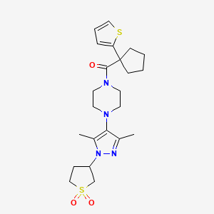 molecular formula C23H32N4O3S2 B2985346 (4-(1-(1,1-二氧化四氢噻吩-3-基)-3,5-二甲基-1H-吡唑-4-基)哌嗪-1-基)(1-(噻吩-2-基)环戊基)甲苯酮 CAS No. 1334373-60-2