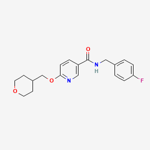 molecular formula C19H21FN2O3 B2985348 N-(4-氟苄基)-6-((四氢-2H-吡喃-4-基)甲氧基)烟酰胺 CAS No. 2034616-13-0