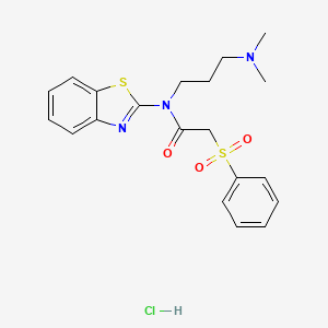 molecular formula C20H24ClN3O3S2 B2985379 N-(benzo[d]thiazol-2-yl)-N-(3-(dimethylamino)propyl)-2-(phenylsulfonyl)acetamide hydrochloride CAS No. 1215601-72-1